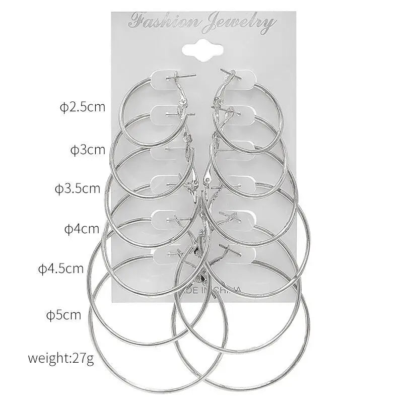 Set 12 Boucles Créoles Femme | Couleur Or | Grandes Rondes | Set Loop Élégant | Bijou Mode Tendance