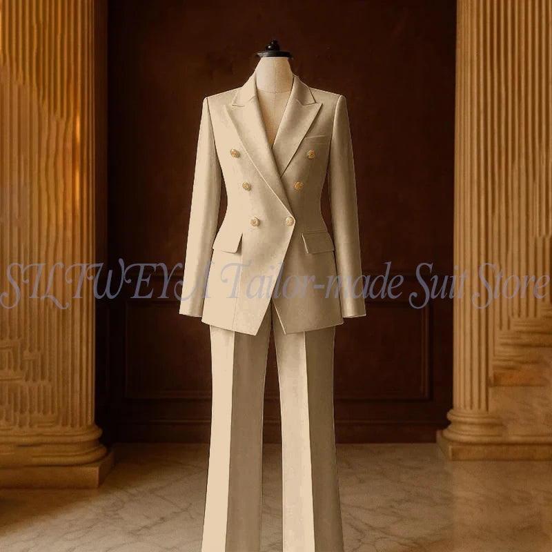 Ensemble Tailleur 2 Pièces Femme | Veste Double Boutonnage & Pantalon Droit | Élégant Bureau Toutes Saisons | Sur Mesure
