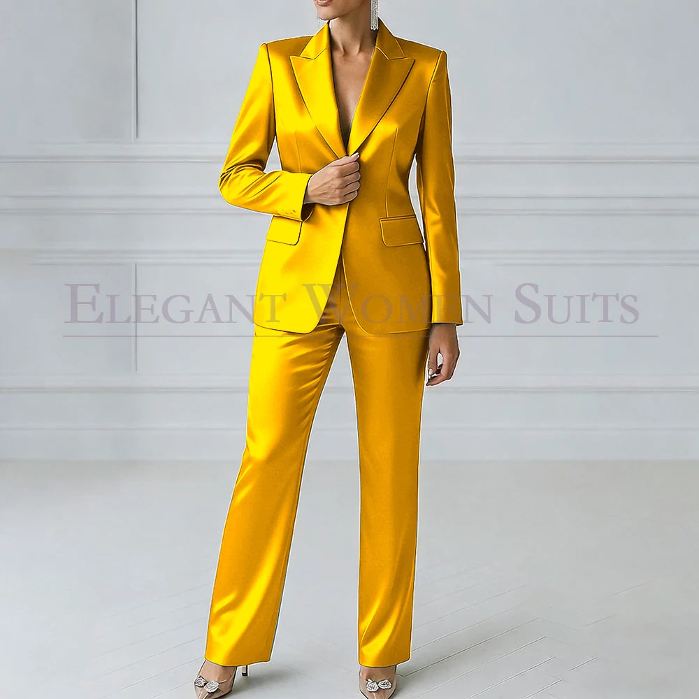Elegant Blue Evening Women's Suits 2 Piece Jacket Pants Sets High Quality Royal Blue One-Button Slim Fit Office Blazer Clothing