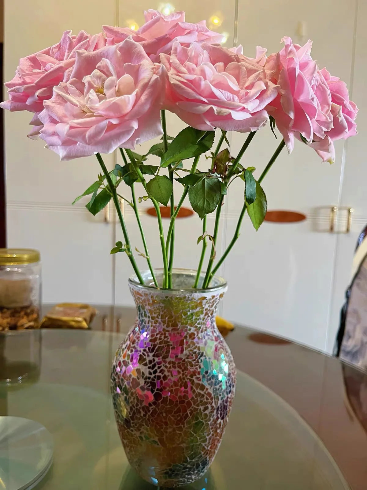 Vase Bohème Mosaïque Verre | Style Européen | Décoration Salon, Chambre & Entrée