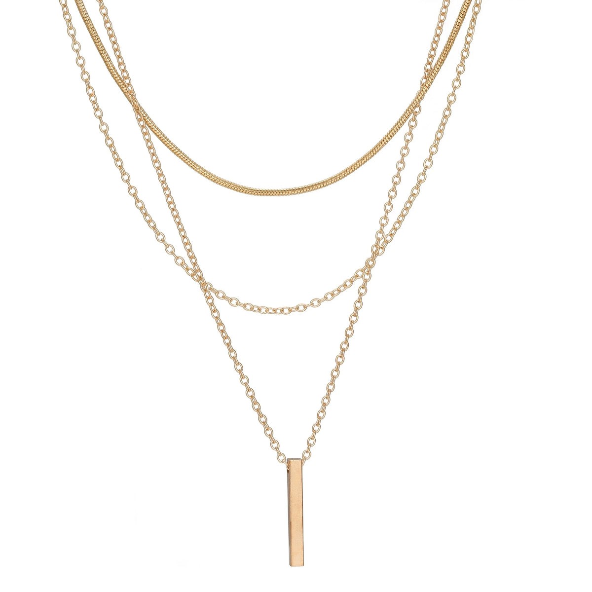 Collier Pendentif Barre Métal Multicouche | Or Chaîne Clavicule | Port Quotidien | Bijou Femme