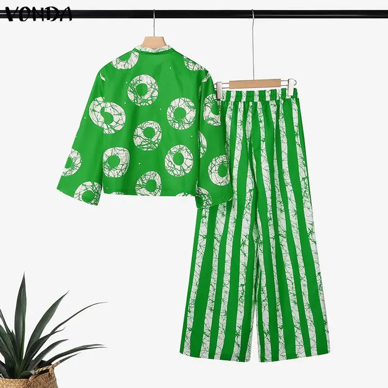 Ensemble 2 Pièces Grande Taille Femme 5XL | Boho Manches 3/4 | Chemise Imprimée & Pantalon Large | Vintage