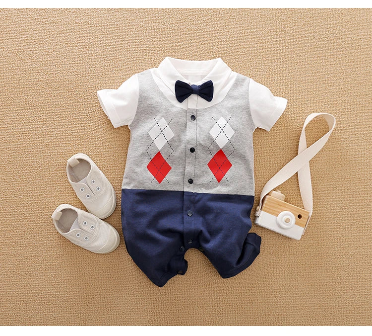 0-18 Baby Bodysuit Gentleman Style Handsome Formal Cotton Comfortable Soft Boys And Girls Summer Short-Sleeved Newborn Clothes