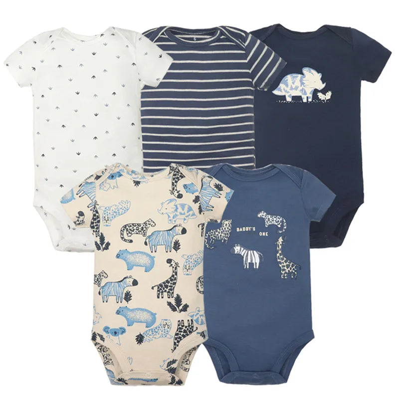5PCS/Set Fashion Baby Clothes Set Cotton Soft Short Sleeve Summer Girls Bodysuit Newborn Toddler Body Bebe Jumpsuit Clothing