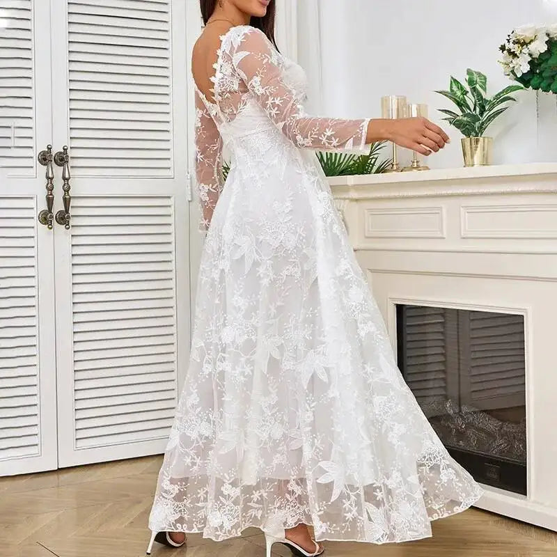 2026 New Women's Dress Lace Deep v Long Sleeve Dress Long Dress Long Dress Gown Vestidos De Festa