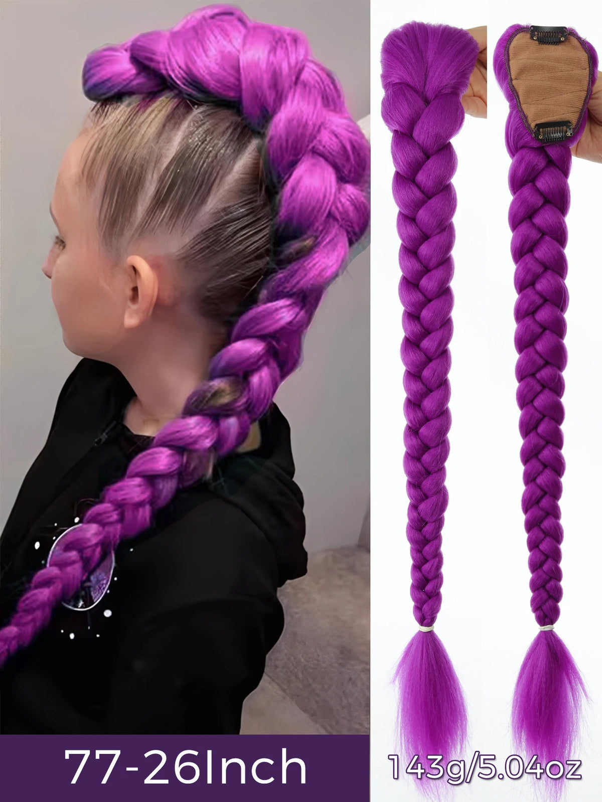 Queue de Cheval Tressée Violette | 32 Pouces | Tinsel Brillant | Extensions Super | Cosplay & Noël | Enfants & Filles