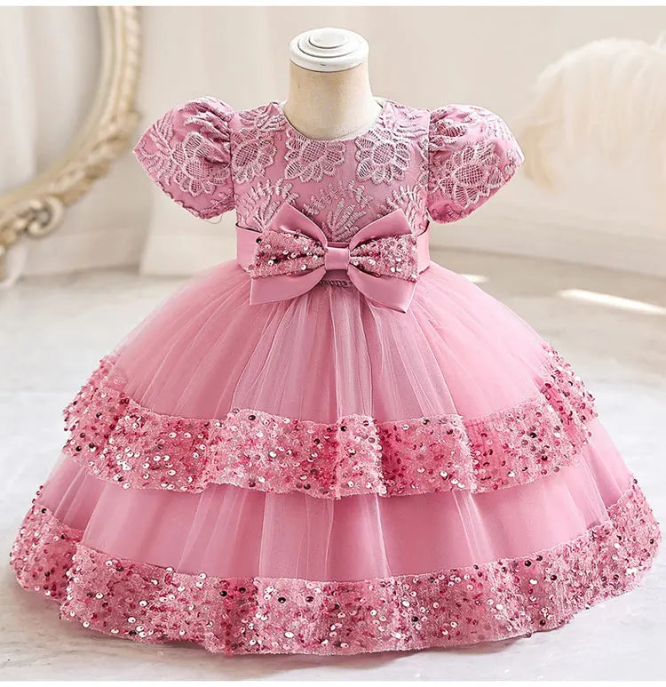 Fashion Bow Girls Party Dresses Cotton Short Sleeve Children Clothing Bridesmaid Dresses Summer Kids Dresses for Girls 1-6 Years