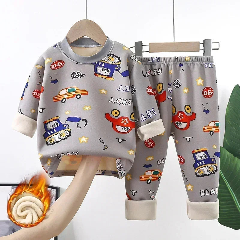 2024 Winter Kids Clothing Sets Warm Fleece Pajamas For Boys And Girls Thicken Children Sleepwear Velvet Baby Thermal Underwear