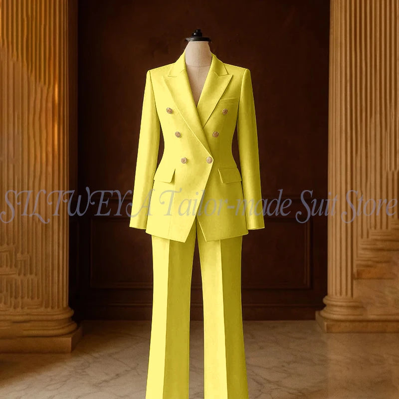 Ensemble Tailleur 2 Pièces Femme | Veste Double Boutonnage & Pantalon Droit | Élégant Bureau Toutes Saisons | Sur Mesure