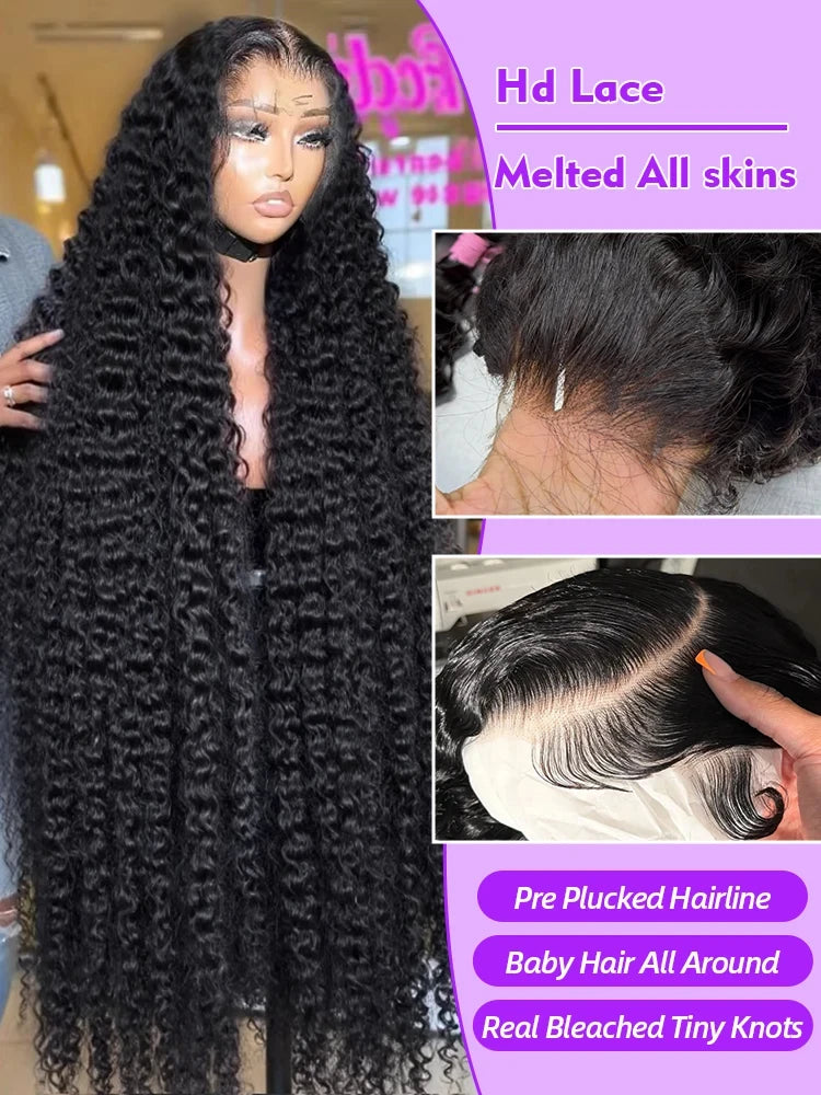 Perruque Deep Wave Brésilienne | 13x6 HD Lace Frontal | 250% Densité | Jusqu'à 40 Pouces | Water Wave Curly