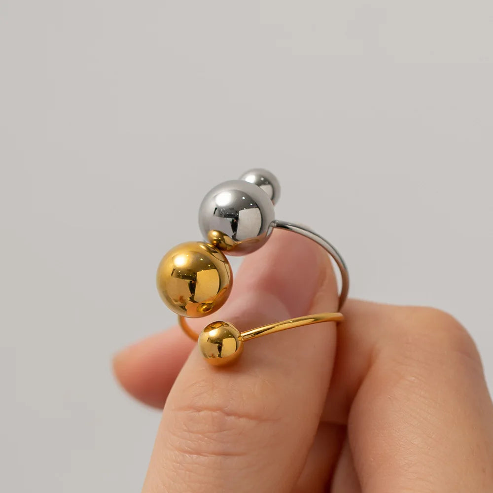 Stainless Steel Ball Adjustable Ring Statement Golden Metal Trendy Finger Ring Jewelry stainless steel ring New Gift