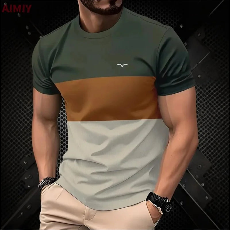 Men's Striped Printed T-shirt Summer Outdoor Casual Round Neck Short Sleeve Tshirts New In Men's Fashion Tee Shirt Clothes