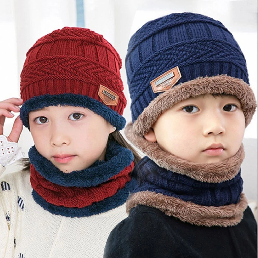 Set Bonnet & Écharpe Hiver Enfant | Polaire Doublé Tricot Épais | Chaud Garçon Fille