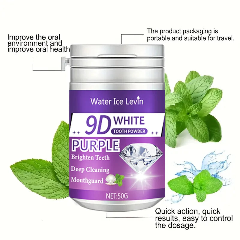 Poudre Dentaire 9D Formule Violette Brightening | Blanchit & Nettoie les Dents | Haleine Fraîche | 2-3 min/jour