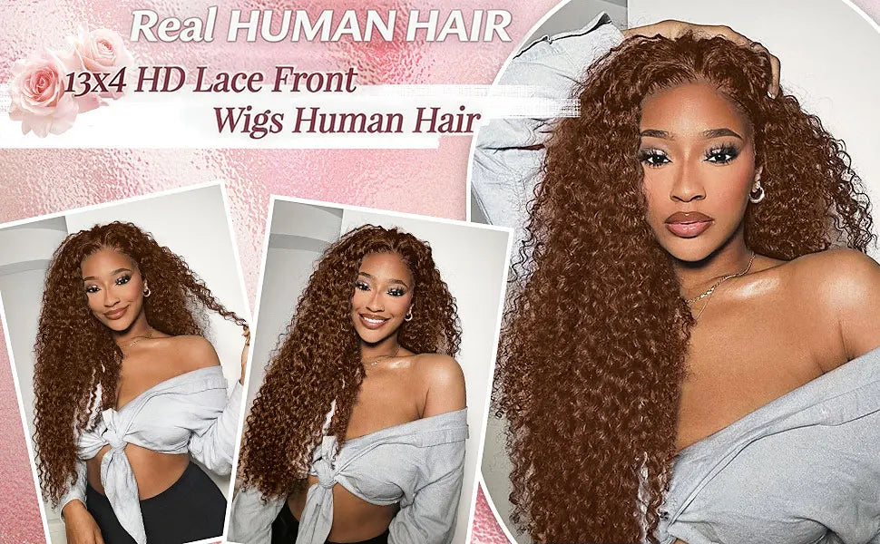 250 Density Chocolate Brown Deep Wave Human Hair Wig 30-38 Inch Transparent Lace Frontal Wigs 13x6 Lace Front Water Curly Wigs
