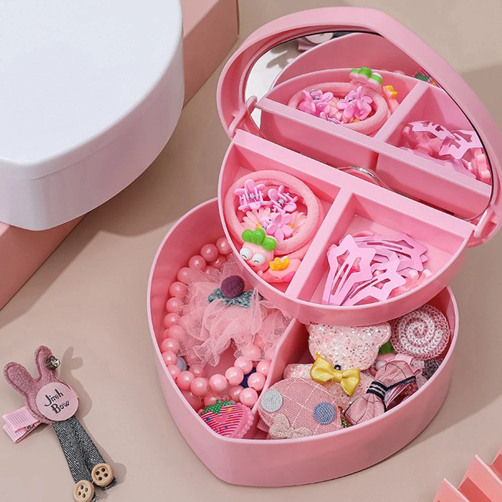 Boîte Rangement Accessoires Cheveux avec Miroir | Pinces Barrettes Élastiques Fille | Étui Voyage Portable