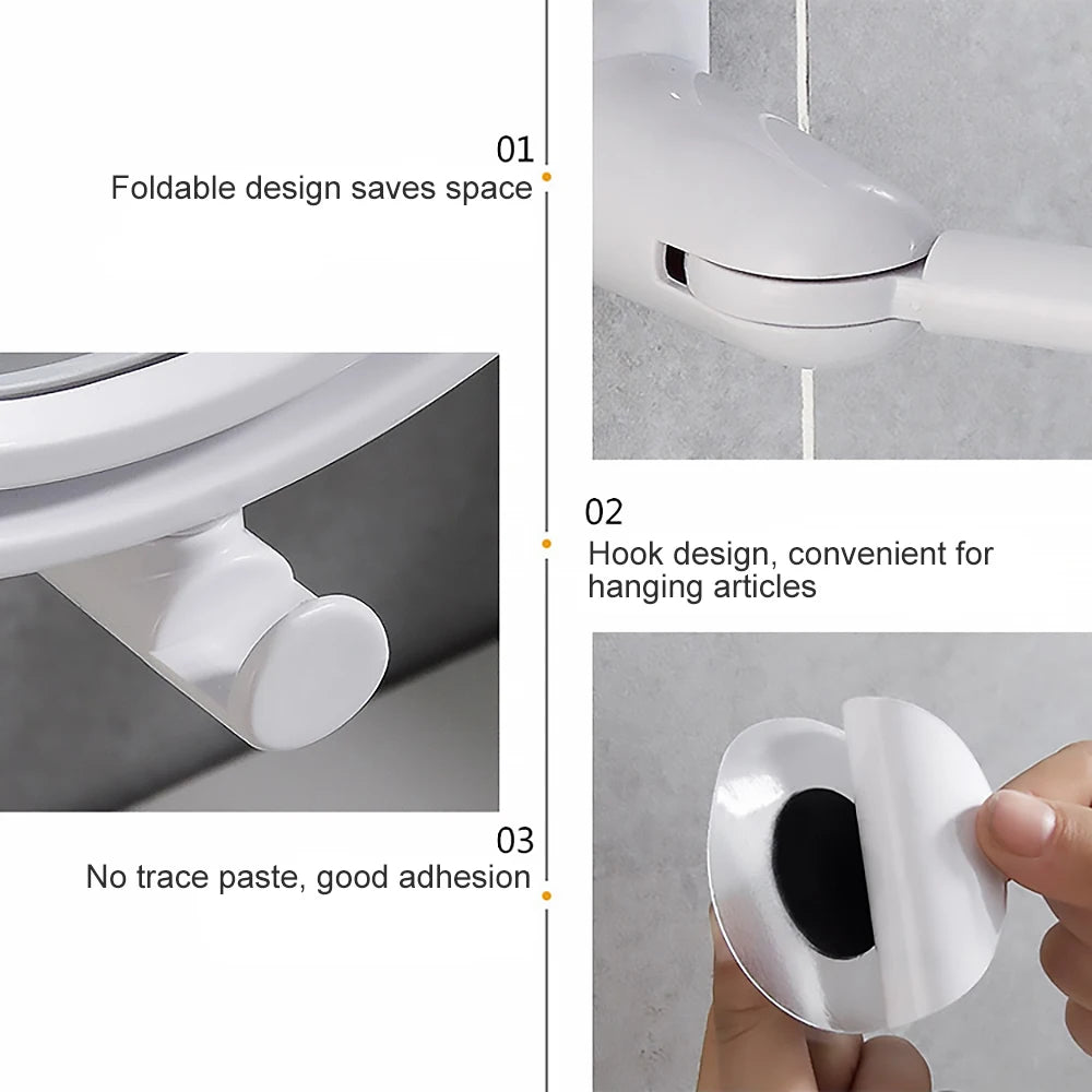 Wall Mirror Folding Arm Extendable Bathroom Mirror, No-Drill Swivel Bathroom Mirror, Suction Arm Double-Sided Cosmetic Makeup Mirror