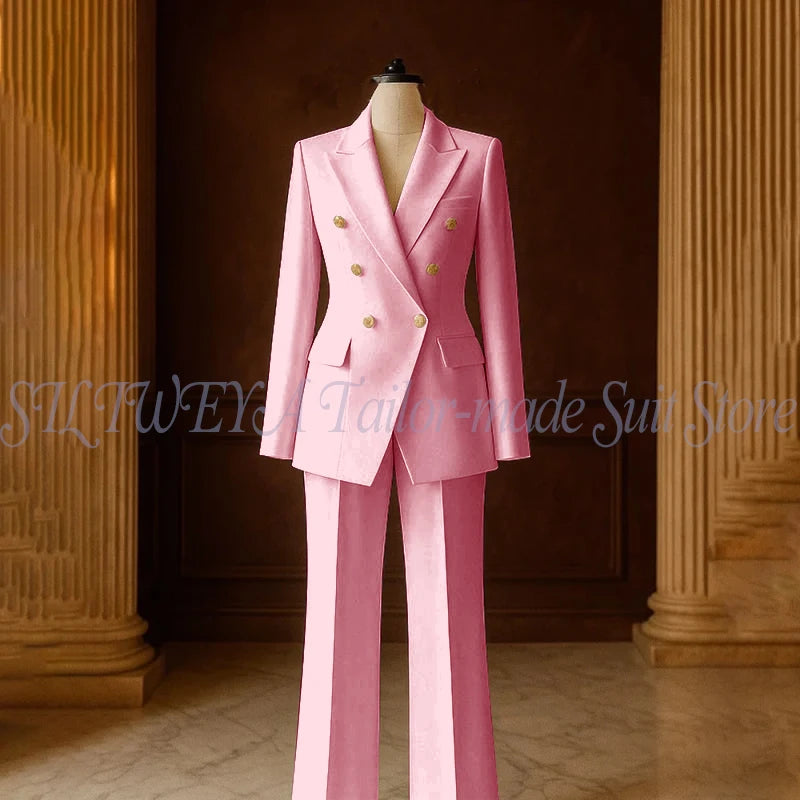 Ensemble Tailleur 2 Pièces Femme | Veste Double Boutonnage & Pantalon Droit | Élégant Bureau Toutes Saisons | Sur Mesure
