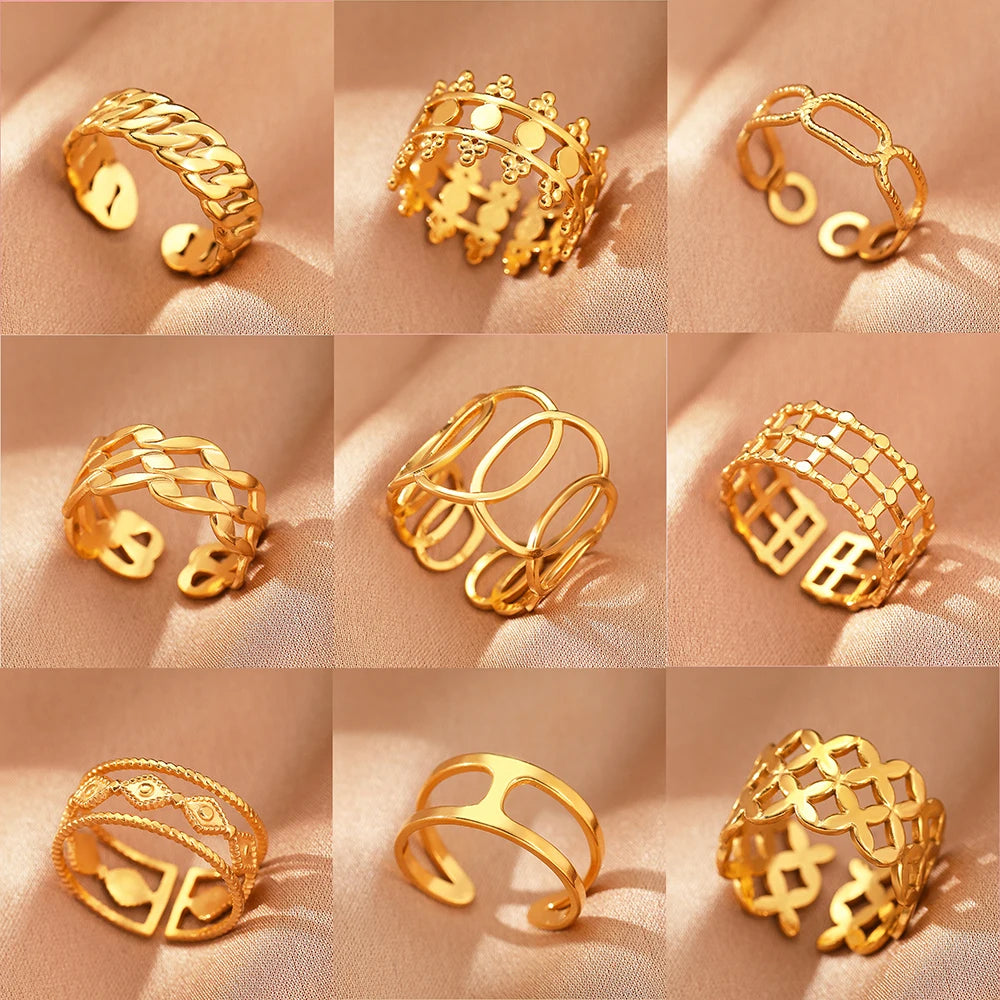 Bague Acier Inoxydable Vintage Ajourée Réglable | Luxe Léger | Statement Élégant | Bijou Femme