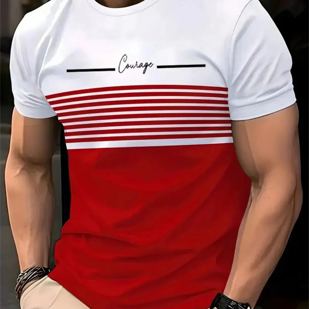 T-Shirt Homme Oversize | Rayures Imprimées | Col Rond | Manches Courtes | Casual Mode Été