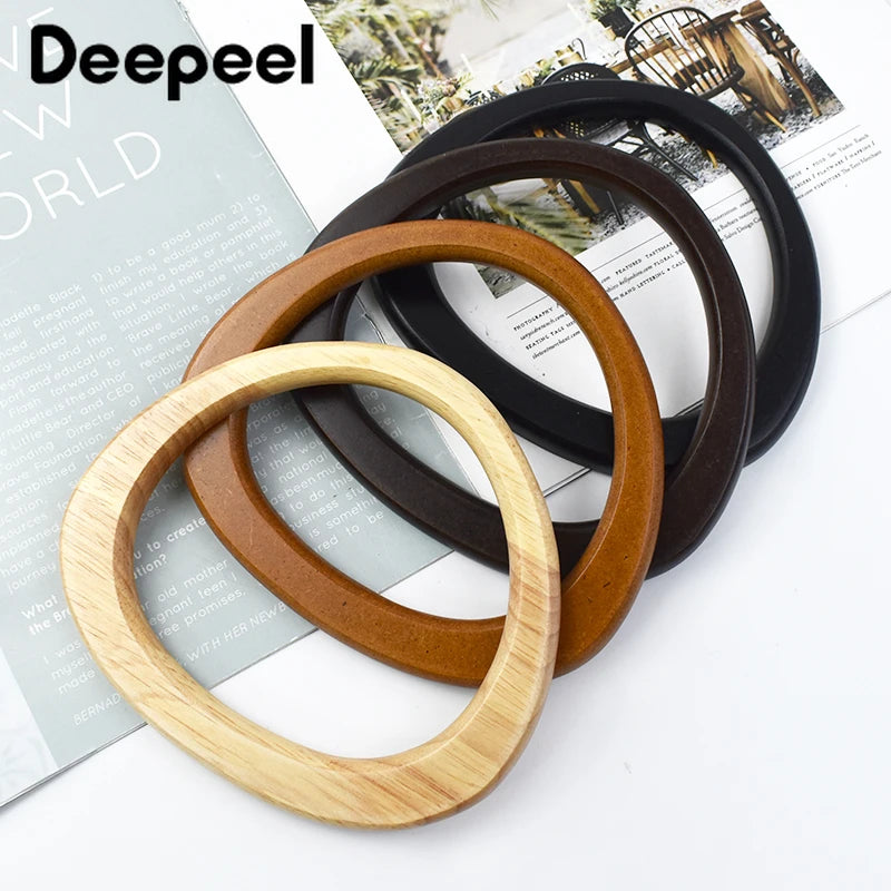 2/4Pcs Deepeel 14.5*12.5cm D Shape Women's Handbag Wooden Handle Handcrafted Woven-Bag Purse Wrist Handles DIY Bags Accessories