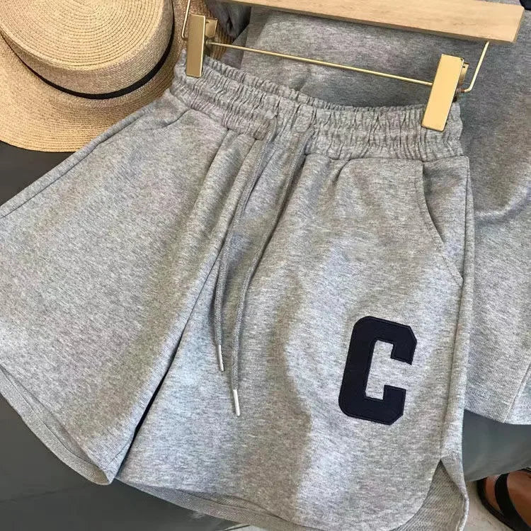 Ensemble 2 Pièces Femme Été | T-Shirt Manches Courtes & Short Sport | Imprimé Lettre | Pyjama Grande Taille