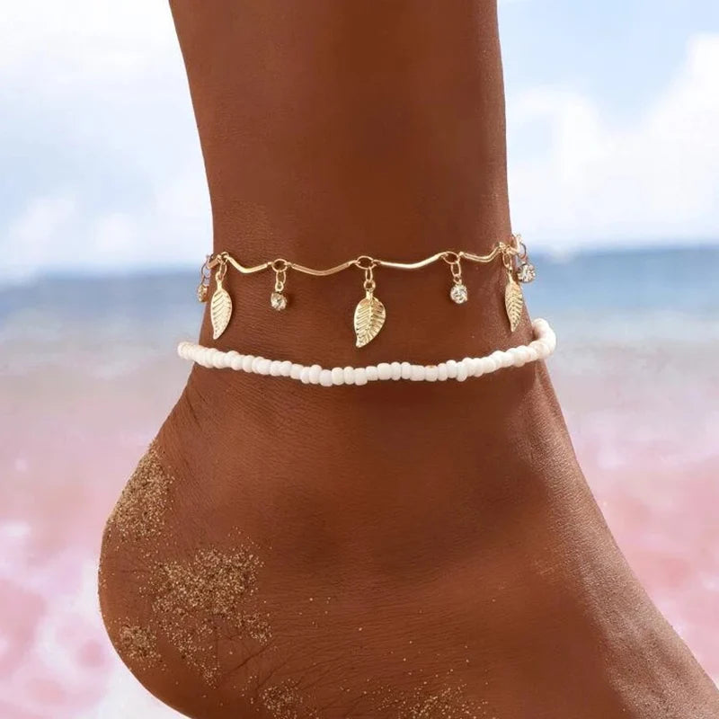Bracelet Cheville Bohème | Chaîne Pied Glands Étoile Cristal | Charme Nuptial Plage | Bijou Été Femme