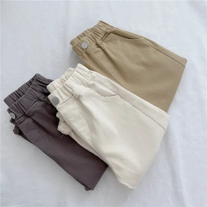 1-8 Years Boys Pants Kids Cargo Pants Mid-Rise Button Casual Outdoor Comfortable Breathable Spring Fall Fashion Children Trousers