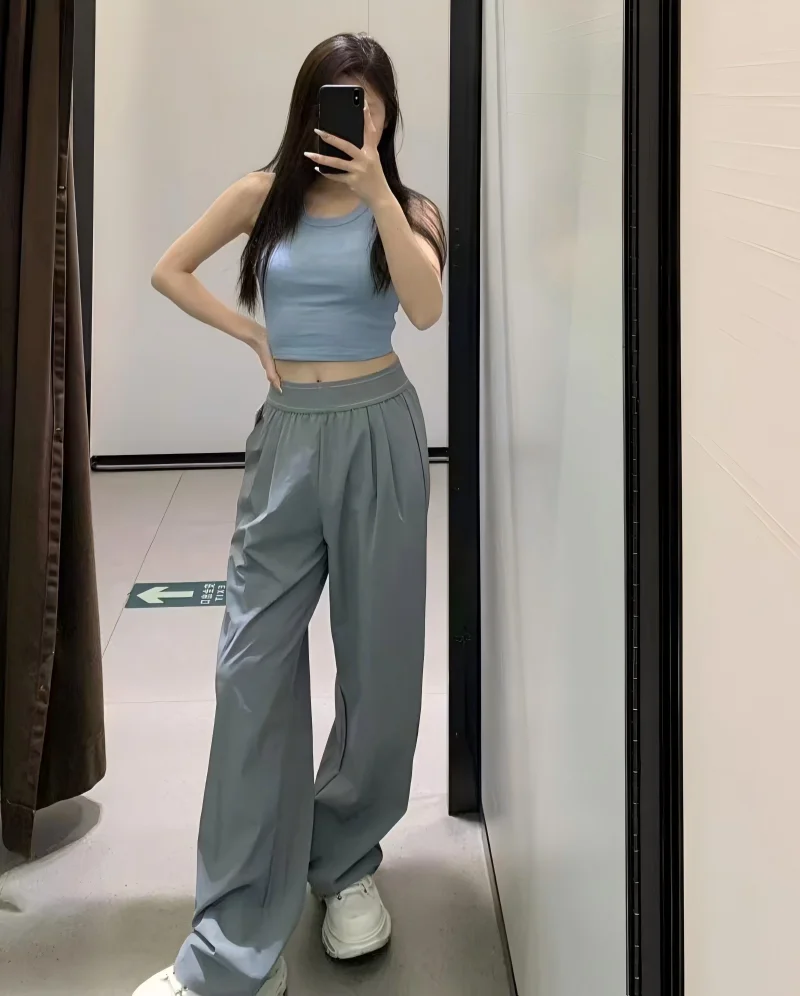 Pantalon Large Séchage Rapide Taille Haute Femme | Élastique Léger | Entraînement Casual Été
