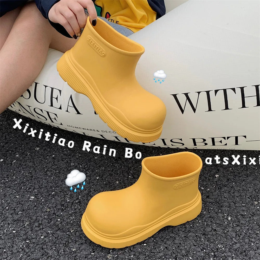 Bottes de Pluie Femme Imperméables | Tige Courte Large | Semelle Épaisse | Chaussures Eau Confortables