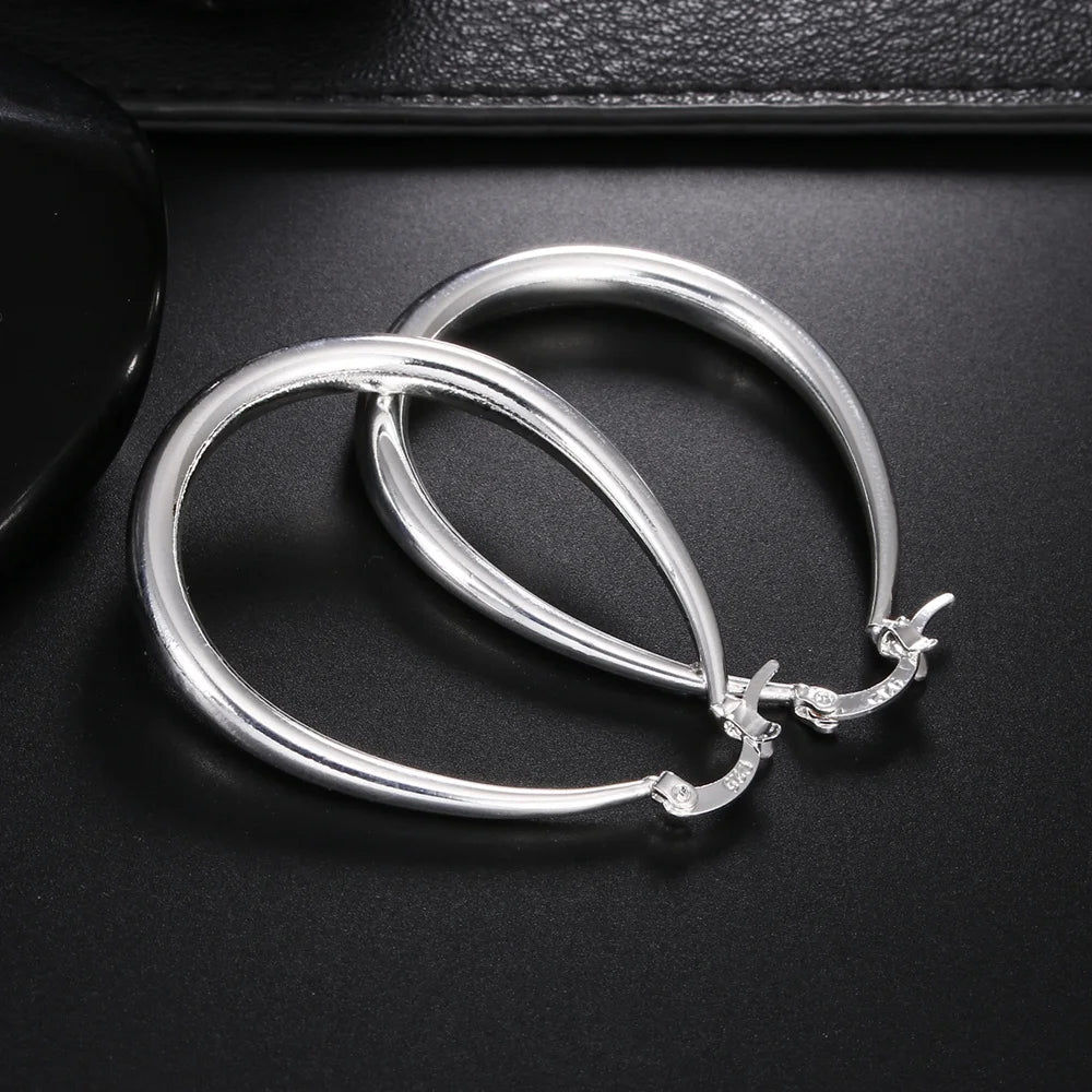 Grandes Créoles Lisses Argent 925 | 41mm Cercle | Femme | Mode Fête Mariage | Accessoire Bijou Noël