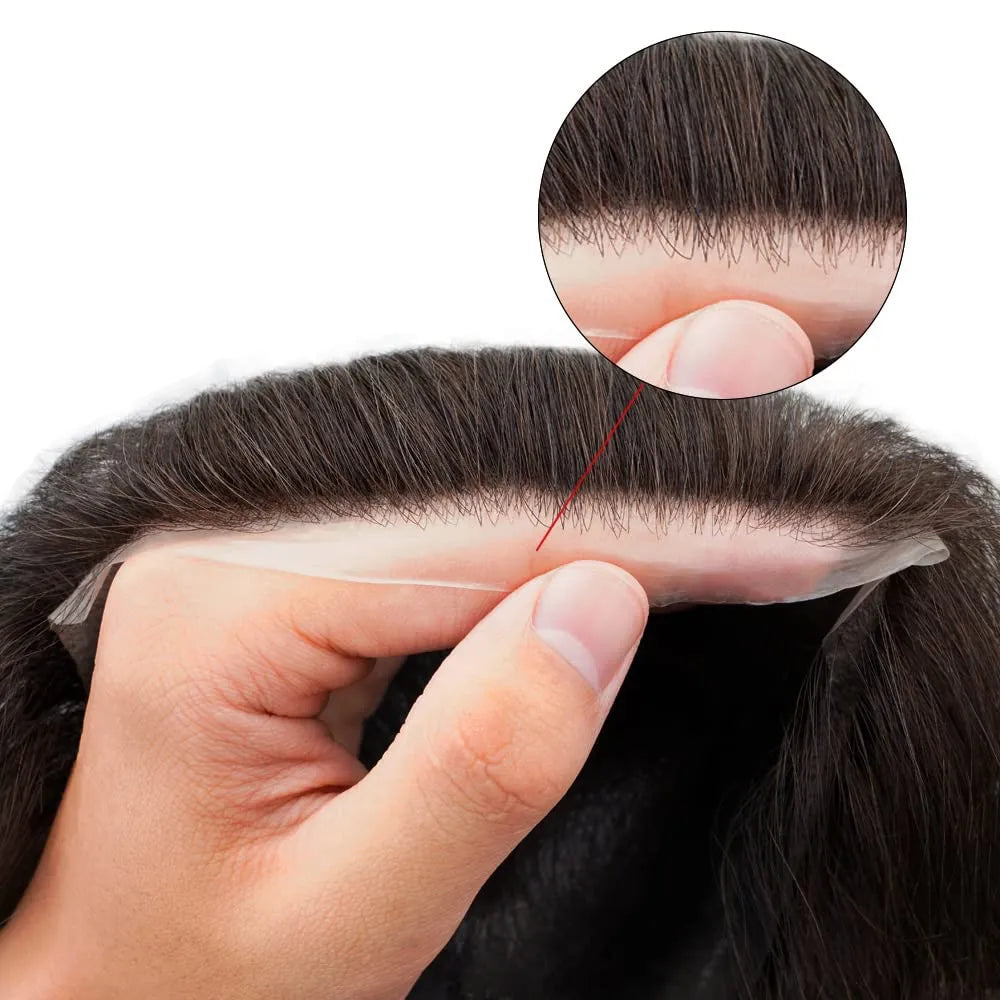 Hotsale 100% Human Hair Piece Men Topper  V Loop Super Thin Skin PU Front Line Forehead System Toupee Patch Wig for Men