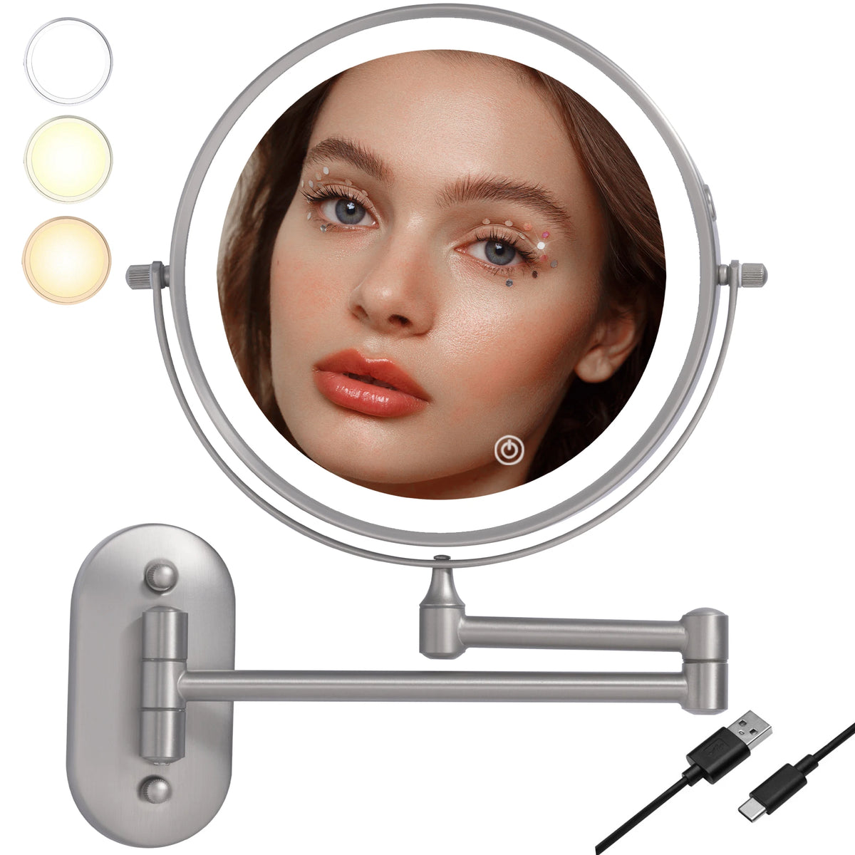 8" Wall Mounted Makeup Mirror With Lights, 10x Magnifying Mirror Wall Mount for Vanity, Bathroom and Shaving