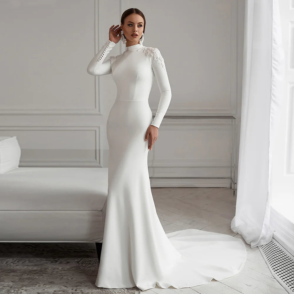 Arabian Wedding Dress High Neck Long Sleeves Customized Beading Applique Saudi Arab Mermaid Bridal Gown Robe De Mariage