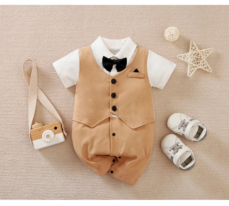 0-18 Baby Bodysuit Gentleman Style Handsome Formal Cotton Comfortable Soft Boys And Girls Summer Short-Sleeved Newborn Clothes