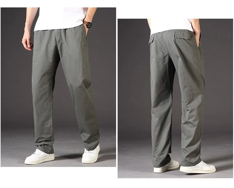 Pantalon cargo ample en coton pour homme | Taille élastique