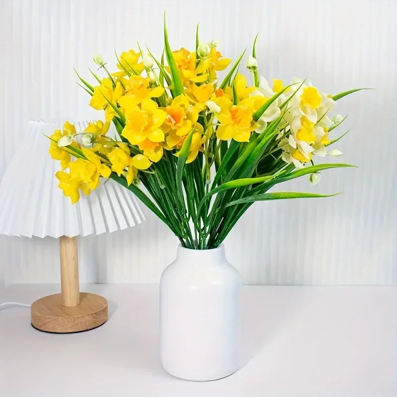 Artificial Daffodil Flowers for Outdoor Fake Flowers Plant UV Resistant Realistic Faux Plants for Home Indoor Outside Garden
