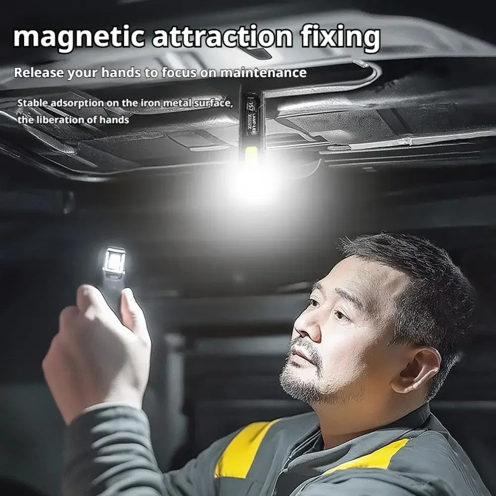 Mini Portable Rechargeable LED Torch Light, Waterproof Outdoor Work Pocket Flashlight with Magnetic Grip, Compact LED Flashlight