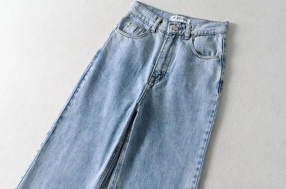 Jean Femme Taille Haute 2025 | Printemps-Automne | Décontracté Droit | Ourlet Brut Longueur Sol | Vintage