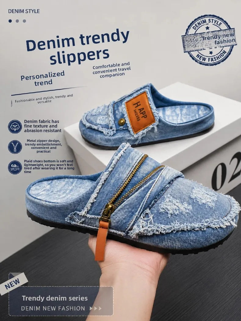 Chaussures Homme Tendance Été 2026 | Denim Bleu Canvas | Grande Pointure 47 | Casual Slip-On Street