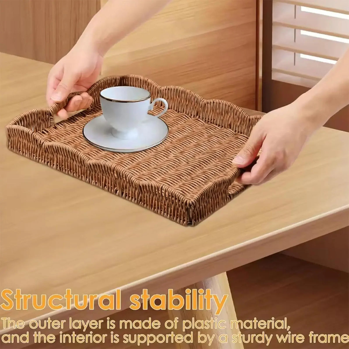 Woven Tray Imitation Rattan Sofa Decor Decorative Tray Basket For Remote Control Book Breakfast Living Room Bedroom Coffee Table