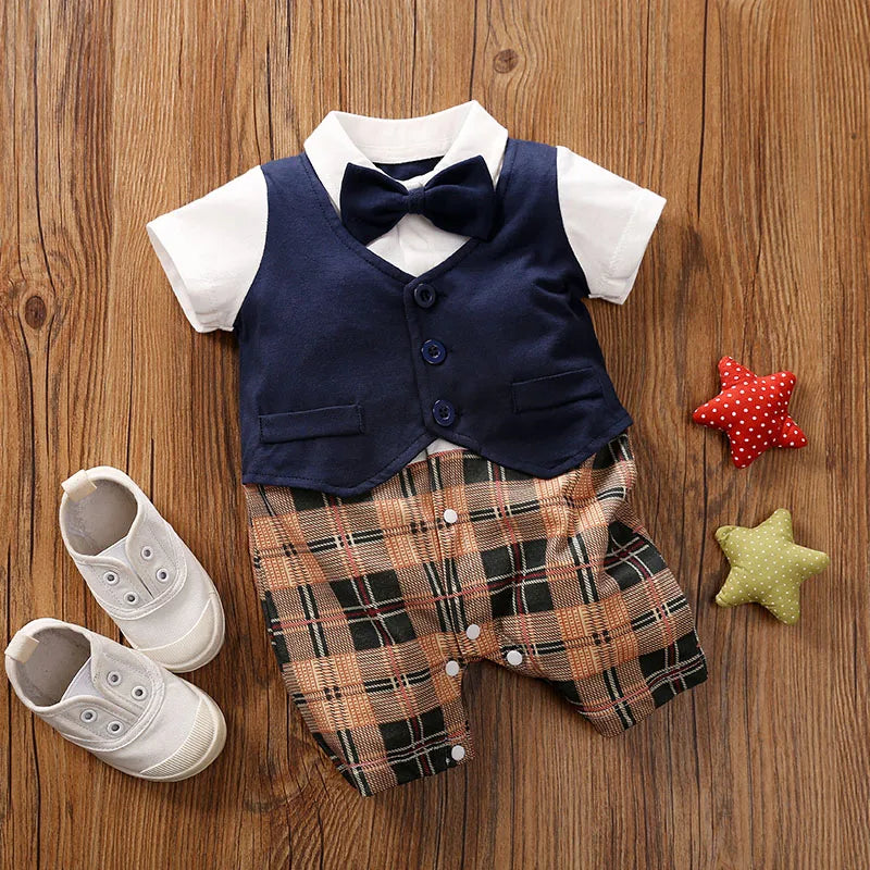 0-18 Baby Bodysuit Gentleman Style Handsome Formal Cotton Comfortable Soft Boys And Girls Summer Short-Sleeved Newborn Clothes