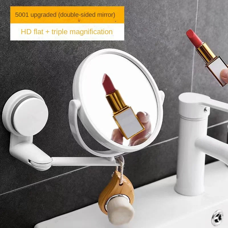 Wall Mirror Folding Arm Extendable Bathroom Mirror, No-Drill Swivel Bathroom Mirror, Suction Arm Double-Sided Cosmetic Makeup Mirror