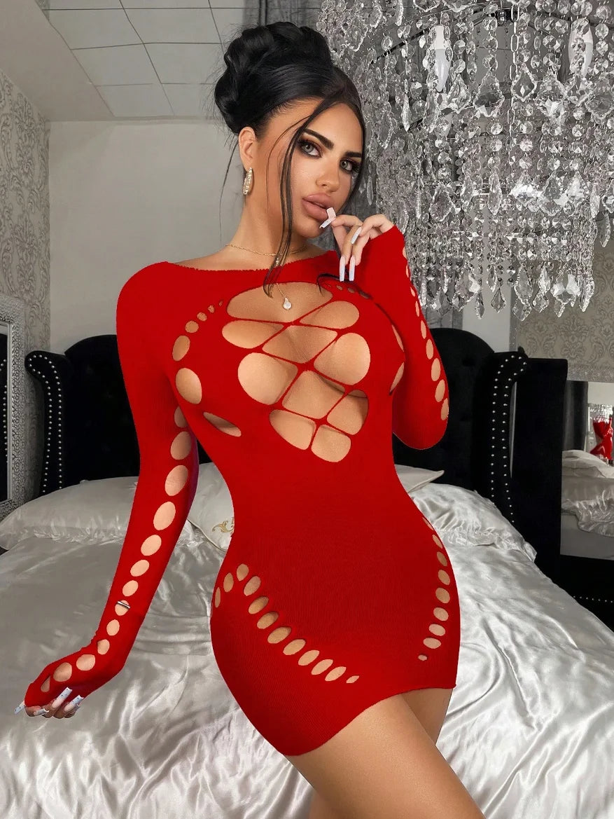 Robe Bodycon Halter Femme | Découpes & Filet | Lingerie Nuit | Tenue Soirée Élégante | Sexy