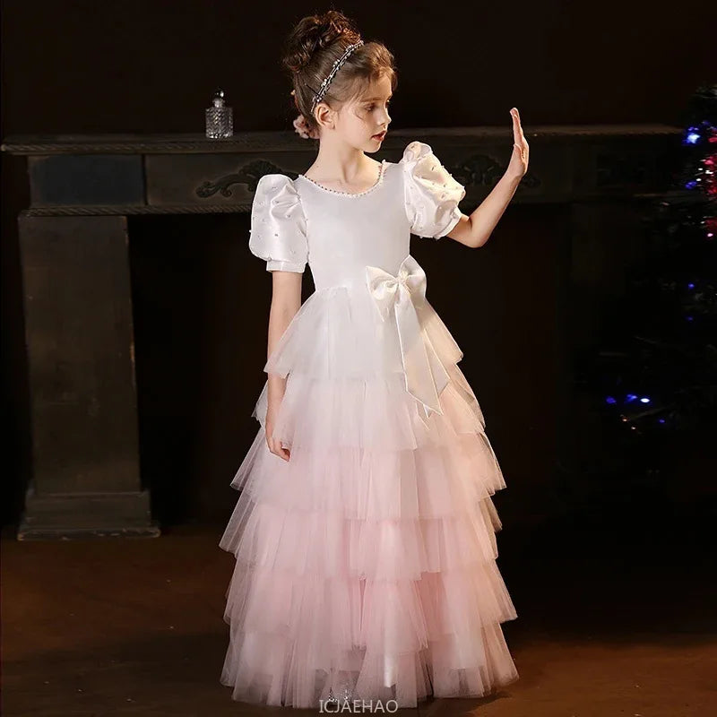 Long Dress Girls Princess Dresses Costumes Host Cake Tutu Gown Costume Wedding Flower Girl Outfits Children Birthday Clothes