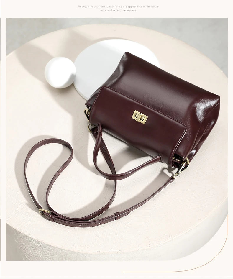 Sac à Main Cuir Véritable Femme | Top Handle Vintage | Cire Huile | Bandoulière Croisée | Designer Luxe