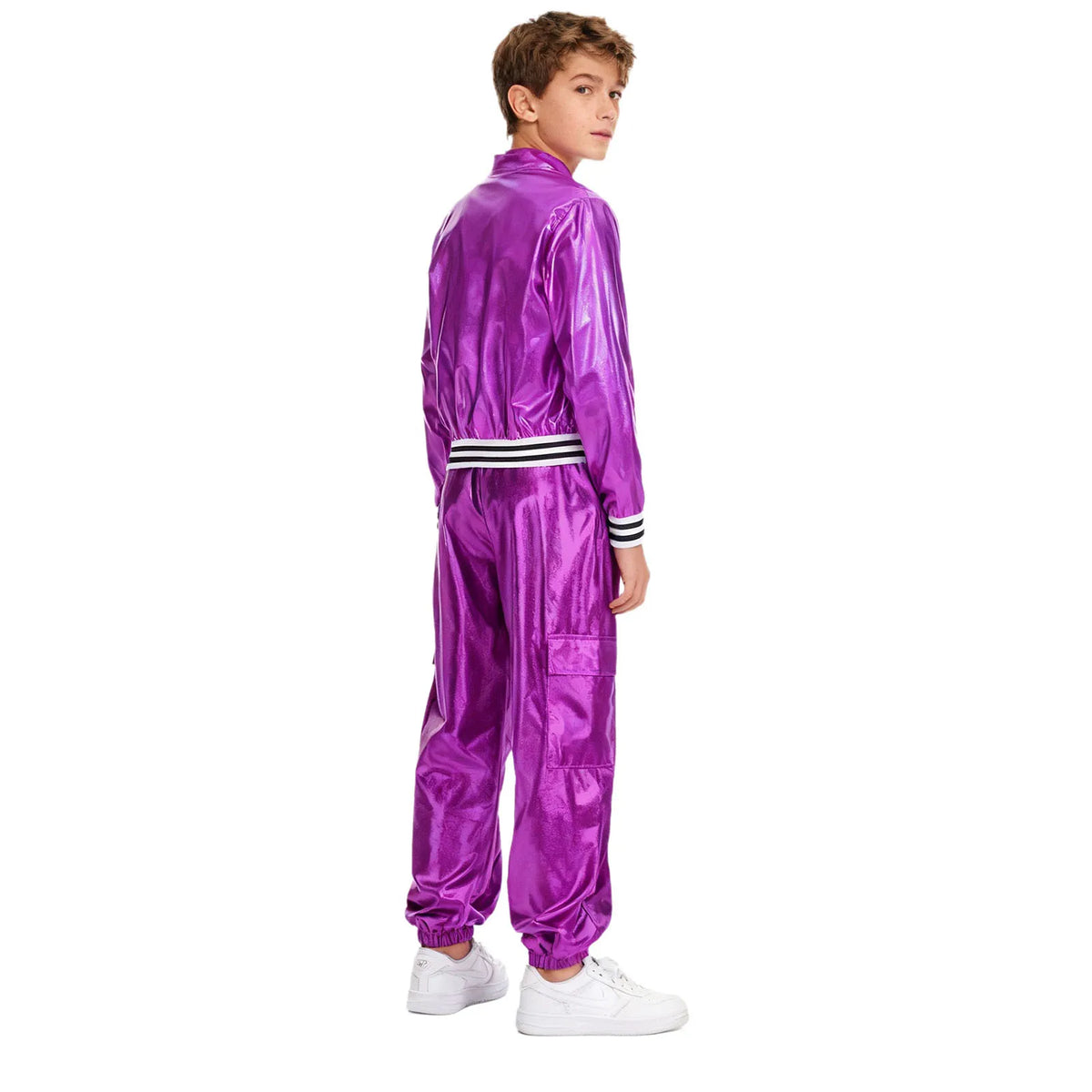 Ensemble Danse Fille Hip Hop | Veste Bomber Métallique & Pantalon | Costume Scène Carnaval Jazz
