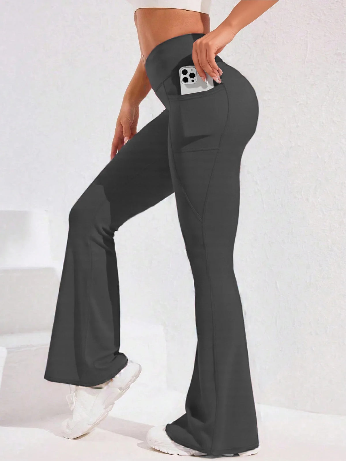 High Waist Flare Leg Yoga Pants Women with Pocket Push Up Butt Running Tights Wide Leg Pants Gym Outdoor Cycling Leggings