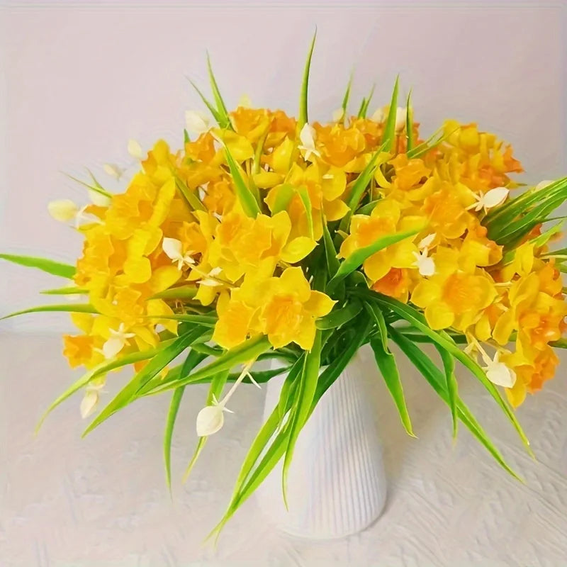 Artificial Daffodil Flowers for Outdoor Fake Flowers Plant UV Resistant Realistic Faux Plants for Home Indoor Outside Garden