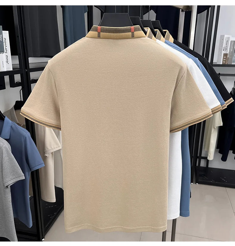 Luxury brand logo short-sleeved polo shirt for men's summer new high-end silk-cotton breathable casual fashion T-shirt clothing